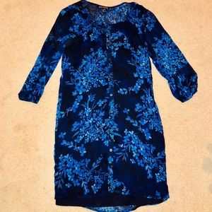 Express Sheer Blue Floral Print Dress XS